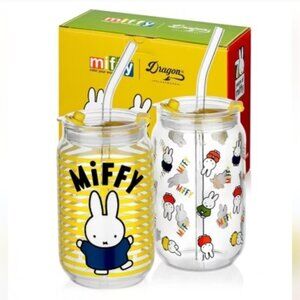 Miffy  drinking glasses with lid and straw set of two 16OZ
